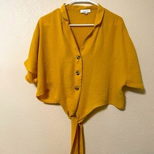 Topshop crop top with tie front, mustard yellow